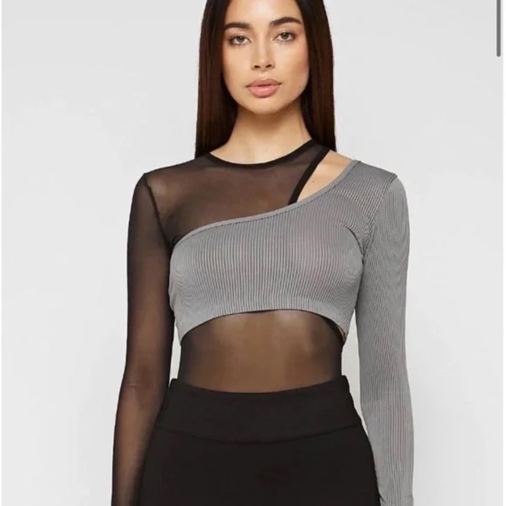 Mesh Overlay Bodysuit Maniere De Voir Black/Grey